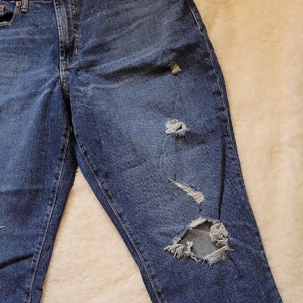 NWT OG High Rise Straight Women's Blue Distressed Jeans 14 - Picture 4 of 10